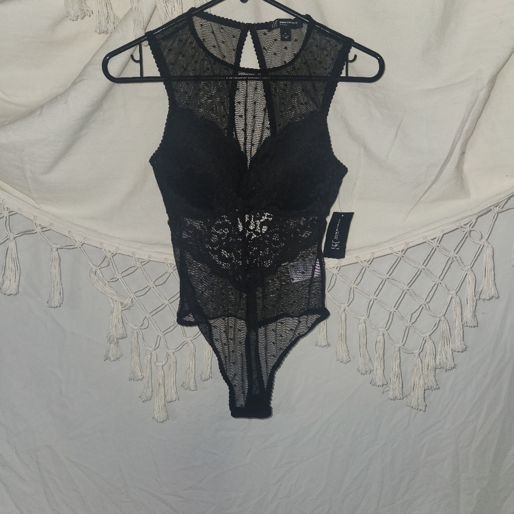 #20...  INC International Concepts Women's Black Sheer Sleeveless Bodysuit Small